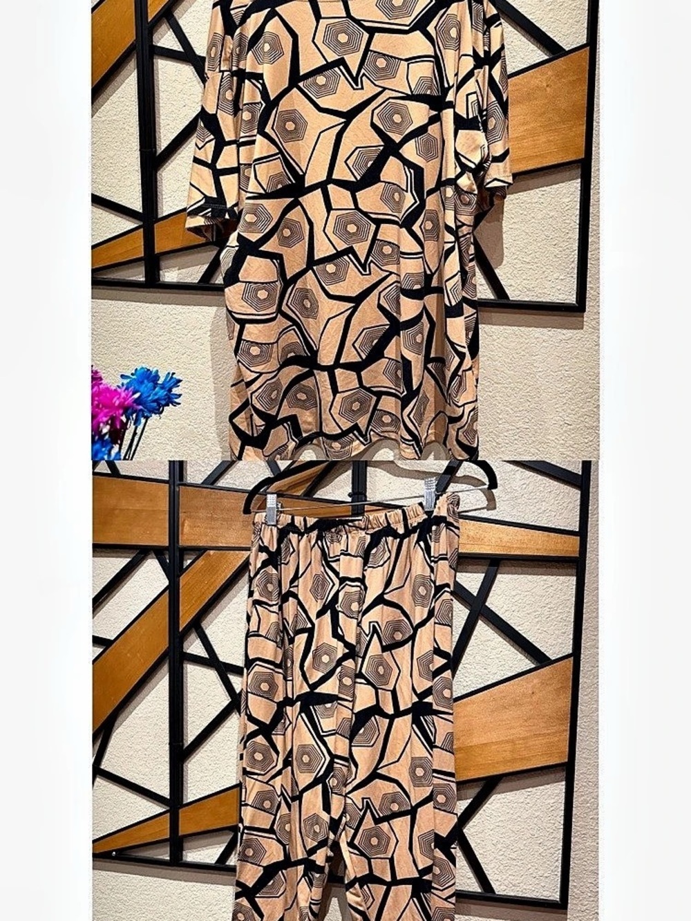 Women's Geometric Matching Set in Brown & Black